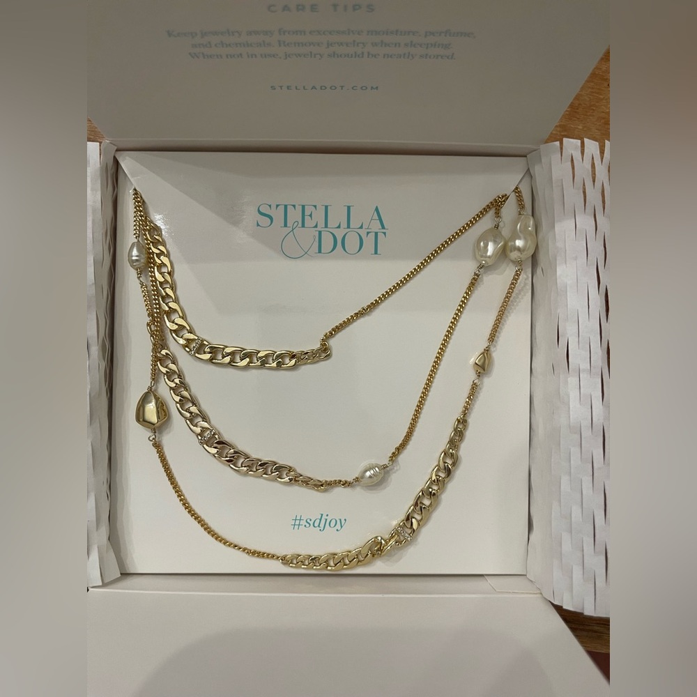 Stella & Dot Gold Chain Necklace with Pearl Details - “Marceil Necklace”